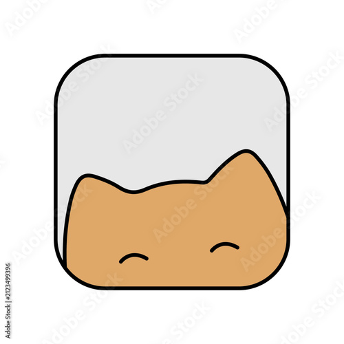 Simple vector icon of a tan cat head inside a rounded square frame for branding