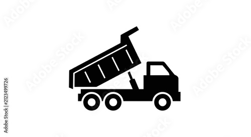 Vector illustration of black silhouette icon of a dump truck on a transparent background