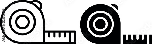 Black and white tape measure icon with spool and ruler detail