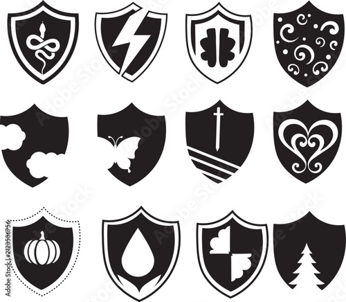Creative Shield Icon Set with Nature and Abstract Symbols