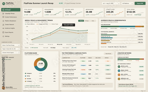 Modern Marketing Analytics Dashboard with Campaign Performance Metrics and Data Visualizations
