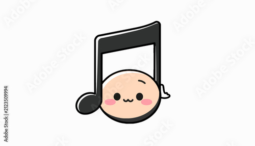 Cute blushing music note with a happy kawaii face