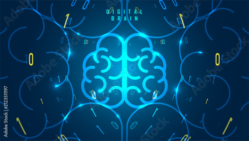 Artificial Intelligence illustration of brain. Machine learning concept. Particles liquid dynamic flow. Graphic concept for your design
