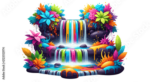 Colorful Waterfall with Rainbow Colors.