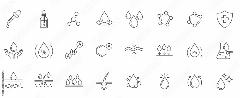 Fototapeta premium Skincare and dermatology line icon set for cosmetic and beauty product packaging