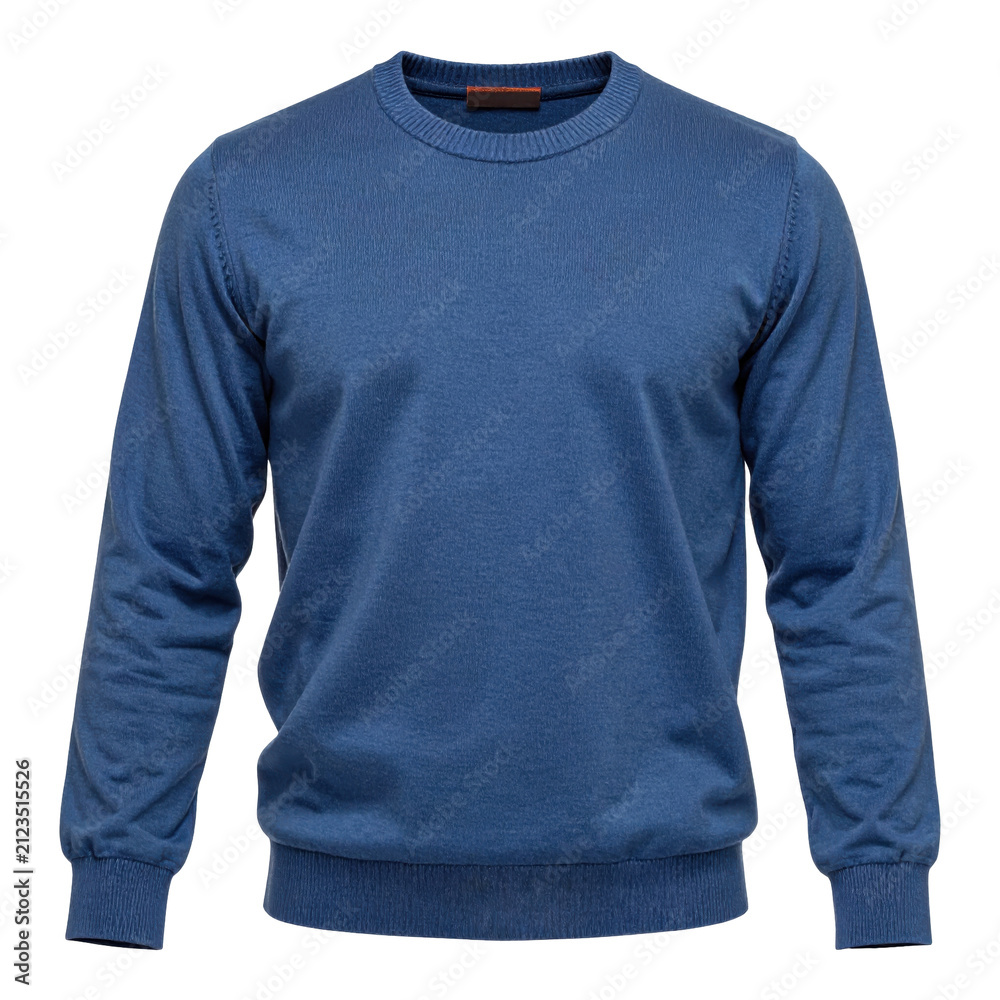 blue knitted sweater with cable pattern isolated on transparent background