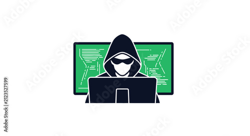 Hooded person using a laptop computer.