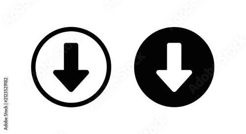 Vector illustration of set of two download icons with arrow pointing down in circular frame on a transparent background