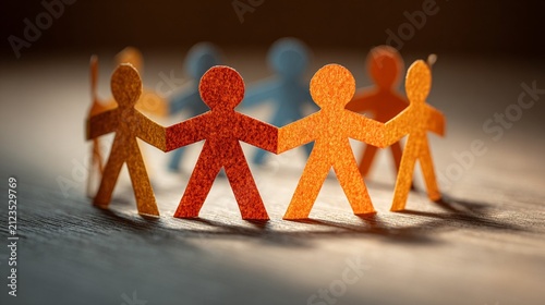 Teamwork and Collaboration Concept with Colorful Paper People Holding Hands in Unity and Partnership