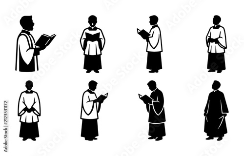 Fotografie Choral Robe Figures Vector Set, Clergy Silhouettes, Religious Attire Icons, Sacr