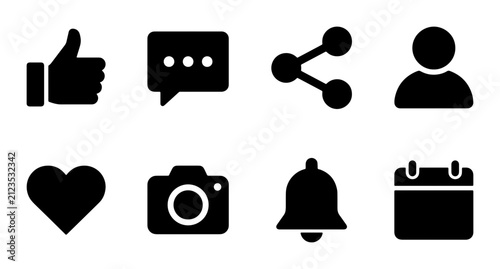 Social Media Icons Set, Communication Symbols, Digital Engagement Graphics, Web Interface Elements, Vector Collection