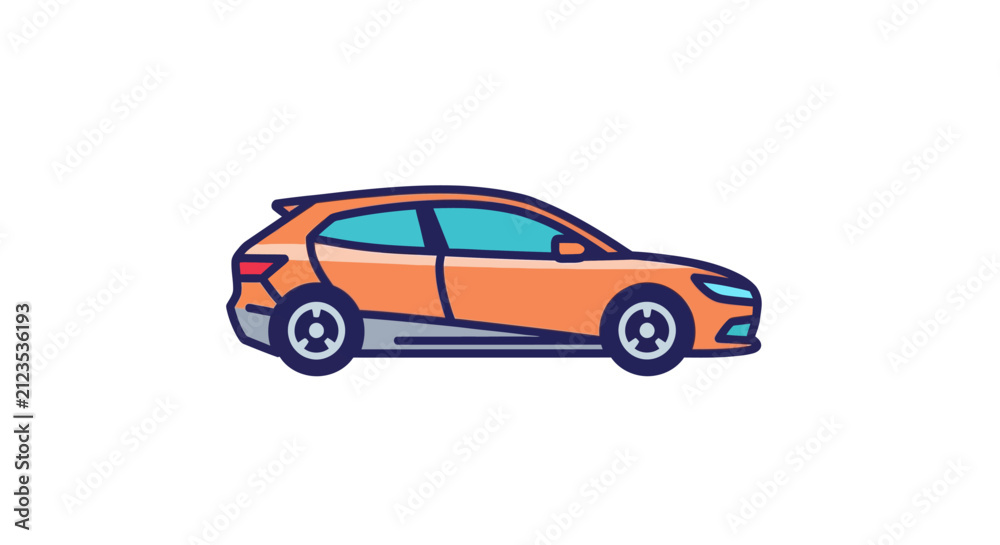 Fototapeta premium Orange Hatchback Car Side View.