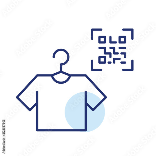 Scan apparel, digital style. QR code and t-shirt. Pixel perfect, editable stroke vector icon