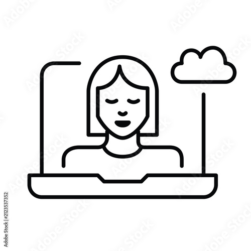 Obraz na płótnie Cloud video meeting, virtual cloud workshop, remote call. Pixel perfect, editable stroke vector icon