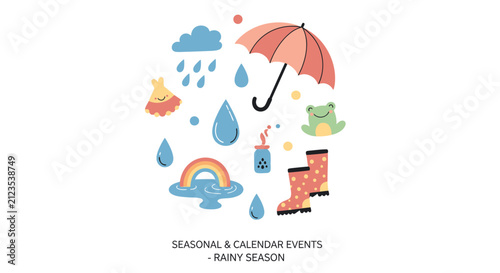 Rainy Season Weather Forecast Icon Set.
