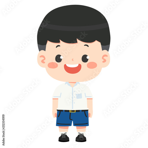 Schoolboy Character Standing with Smile