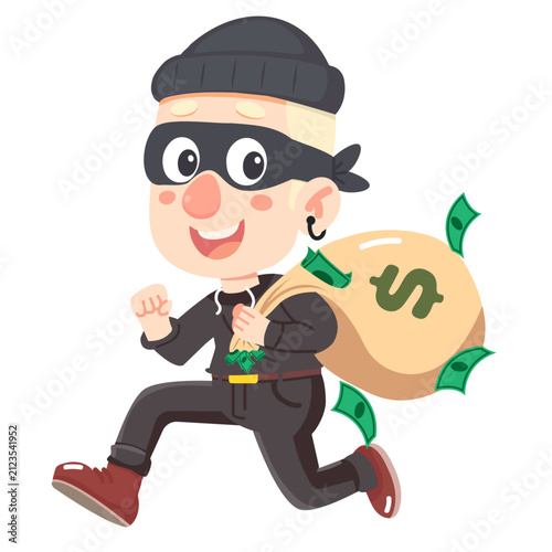 Escaping Thief with Money Bag