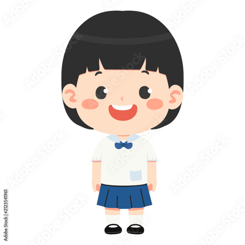 Schoolgirl Character Standing with Smile