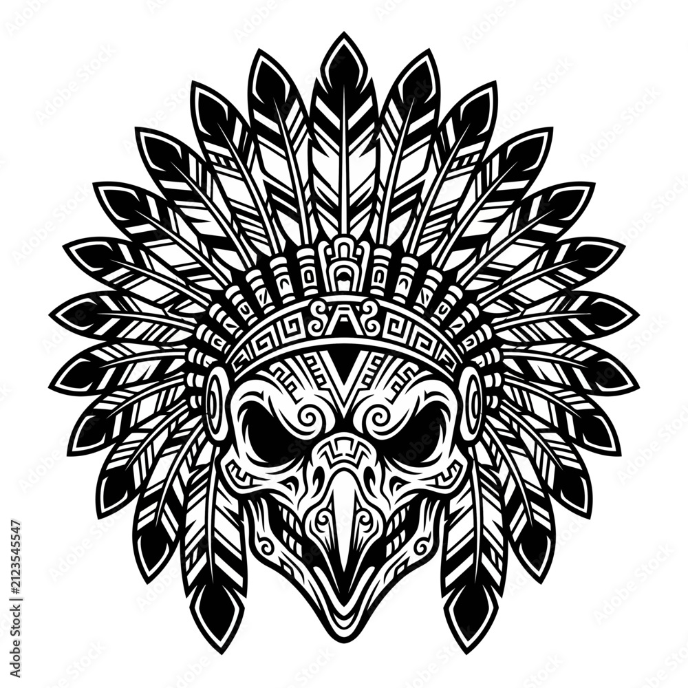 Fototapeta premium Native American Skull Headdress Graphic, Tribal Eagle Mask Illustration