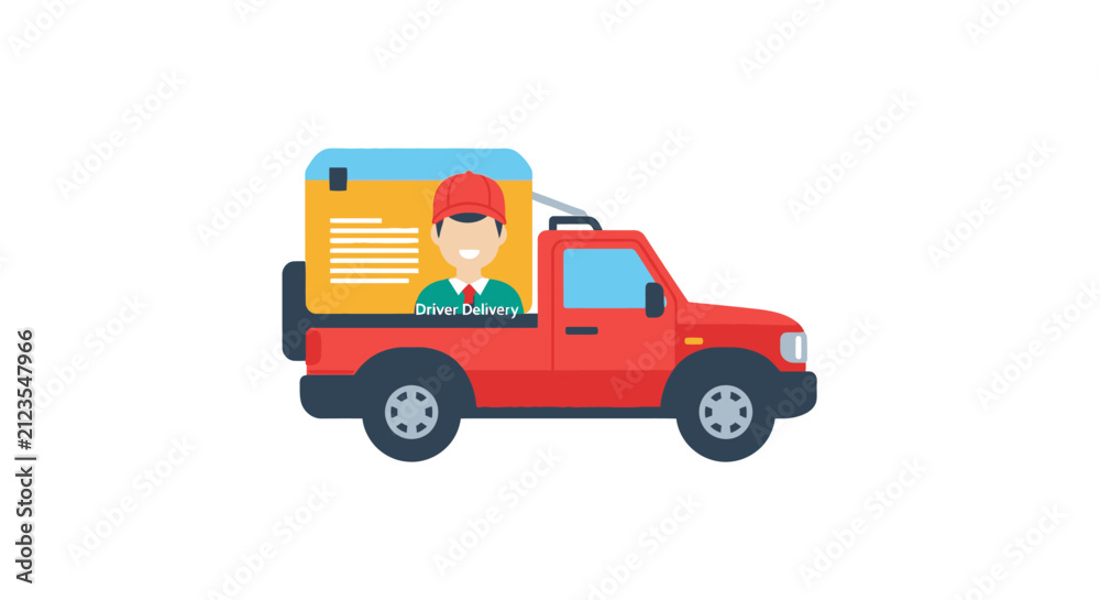 Naklejka premium Red Pickup Truck with Cardboard Box.