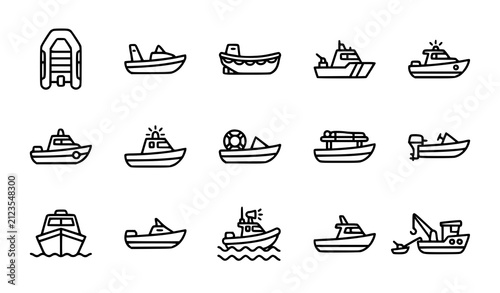 Canvastavla Thin Line Rescue Boat Icon Set Editable Emergency Marine Outline Vector Collecti