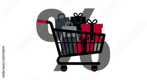 Shopping cart filled with gifts.