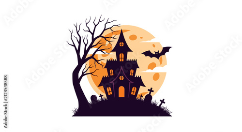 Silhouette of a spooky haunted house.
