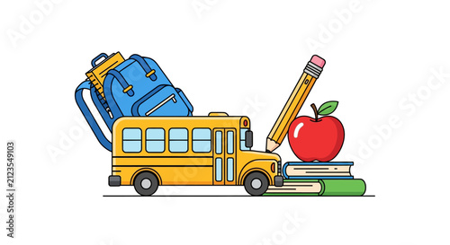 School bus with educational supplies.