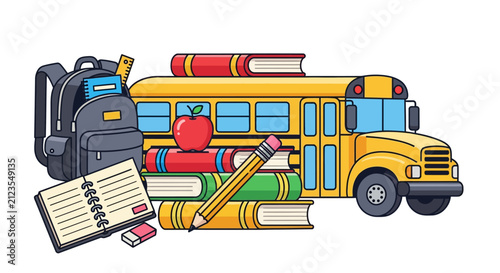 School bus with educational supplies.