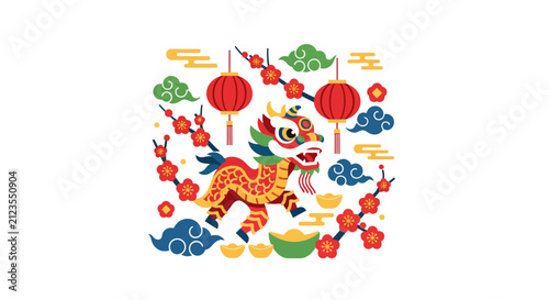Vibrant Chinese Dragon Dance Performance.