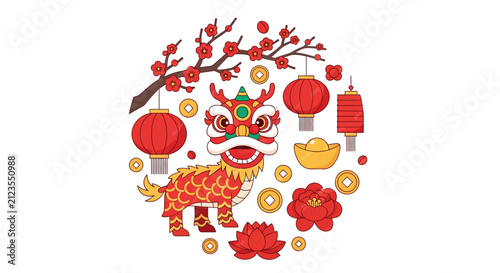 Vibrant Chinese Dragon Dance Performance.