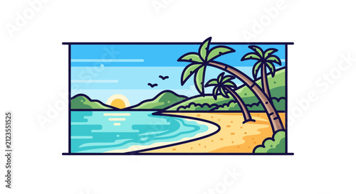Tropical Palm Trees on Sandy Beach.