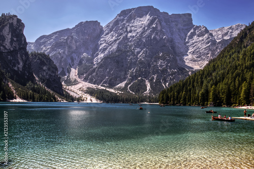 Bild auf Leinwand A view of Lake Braies in South Tyrol.