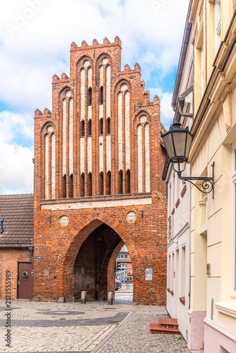 View at the Tower gate in the streets of Wismar in Germany