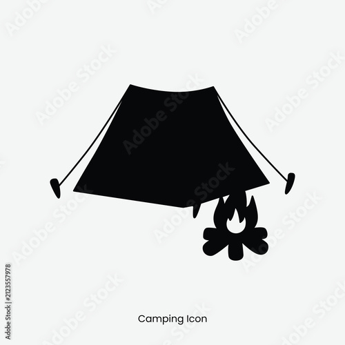 Camping Tent and Campfire Isolated Silhouette