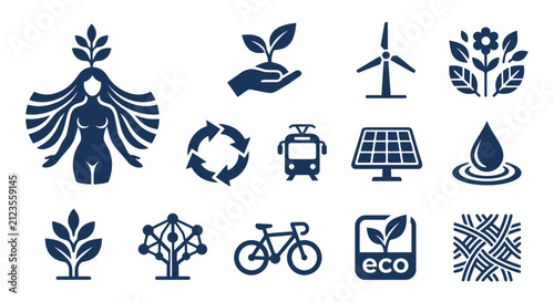 Cuadro en lienzo Collection of eco friendly and environmental conservation icons.