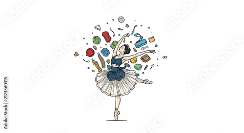 Woman Wearing Blue Tutu Dancing Energetically.