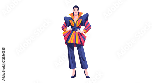 Woman Wearing Colorful Fashionable Outfit Standing.