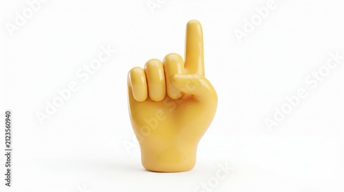 Upward-pointing index finger on a cheerful yellow 3D cartoon hand, symbolizing direction, importance, selection, or the number one