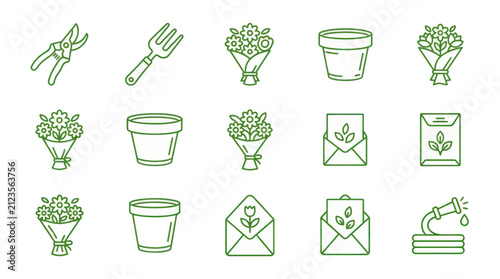 Quadro su tela Gardening tools and supplies icon set for illustration.
