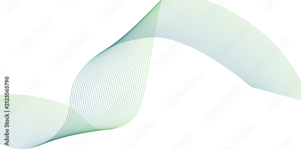 Fototapeta premium Abstract flowing blue and green particle wave lines on white background with abstract particle technology gradient minimalist background connection