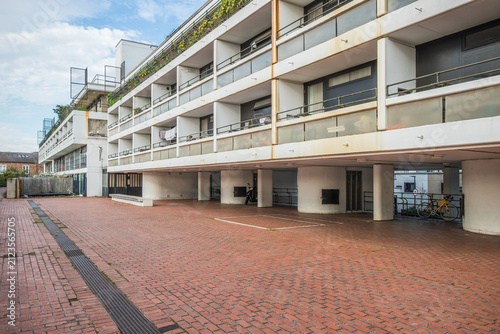 Photography Council blocks of apartments with balconies at Maiden Lane Estate in Camden, Lon