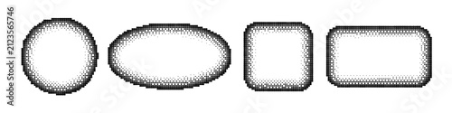 Halftone frames. Black dotted rectangular square oval and circle shapes on white background. Abstract graphic elements with stipple texture for design layouts. Modern minimal vector illustration.