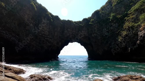Natural rock arch landscape by the sea, natural landscape of sea-eroded arch bridge