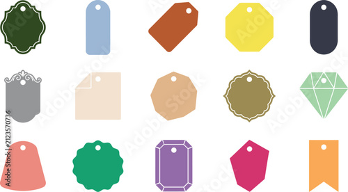 A collection of colorful vector elements featuring a versatile price tag badge label design set for retail marketing sales promotions and product branding graphic projects