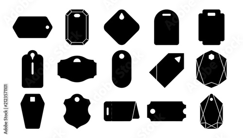 Obraz na płótnie A collection of various black silhouette shapes representing a price tag badge l