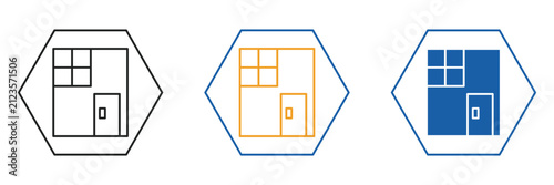 Real Estate Floor Plan Hexagon Badge Icon Set Outline Two-Tone Glyph