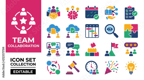 Team collaboration and productivity workflow icon collection