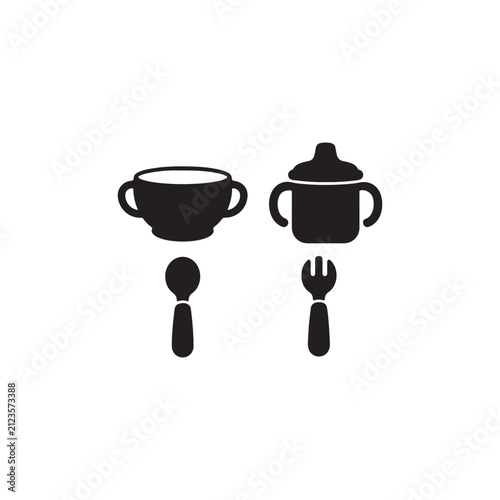 Baby tableware silhouette icon vector flat design.