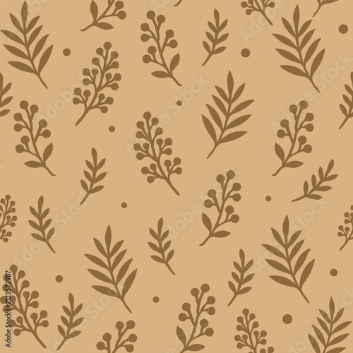 Retro hand drawn leaf branches seamless texture